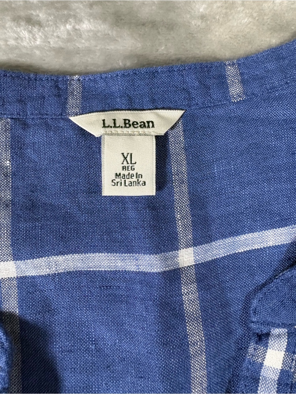 LL Bean 100% Linen Windowpane Splitneck Shirt Size XL New - Picture 3 of 3